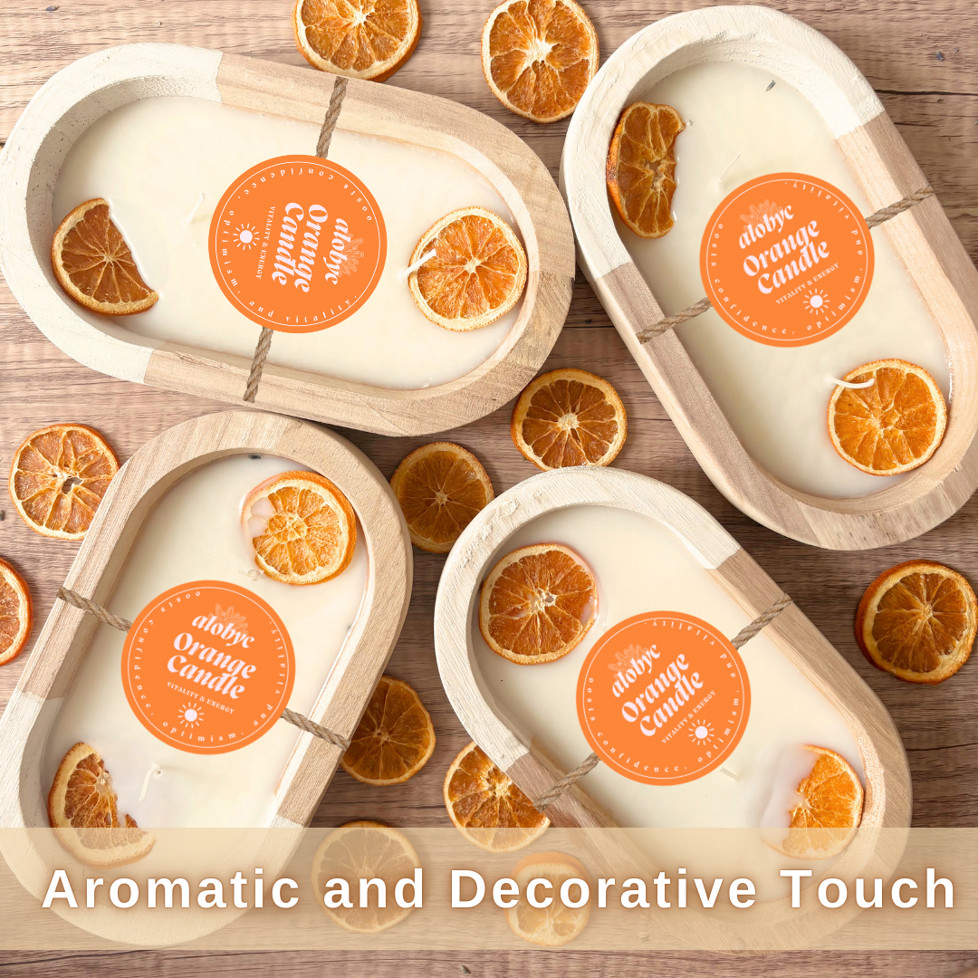 ALOBYC, Wood Dough Bowl Candle with Orange Citric Scent and Dried Orange Slices, 3 Wick, Aromatherapy Candle, L10" x W6", 16 oz, Made in USA