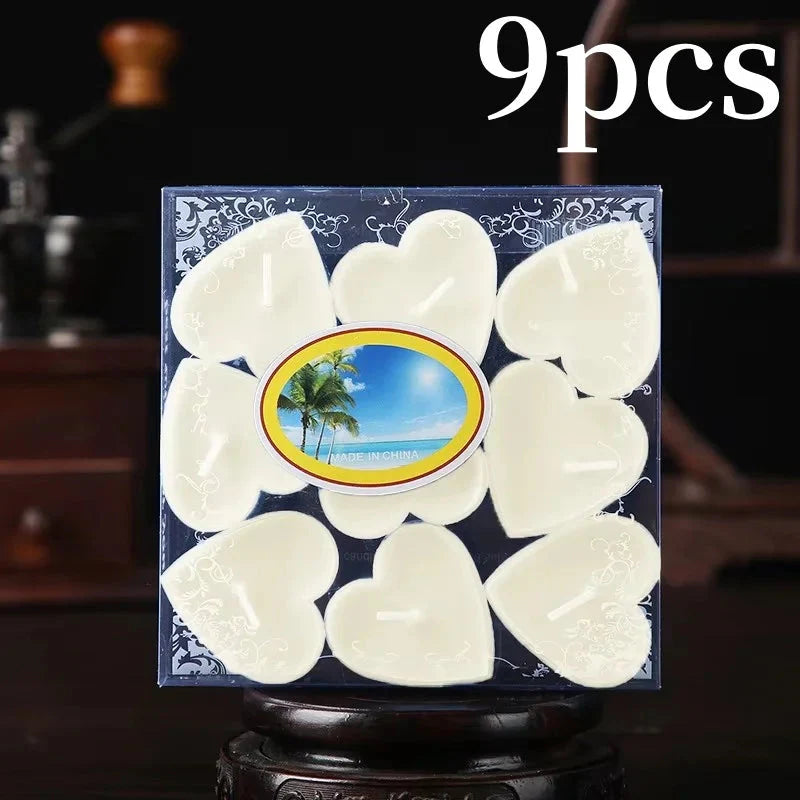 9pcs Heart-Shaped Scented Tea Candles – Romantic Décor for Valentine's Day, Weddings, and Anniversaries
