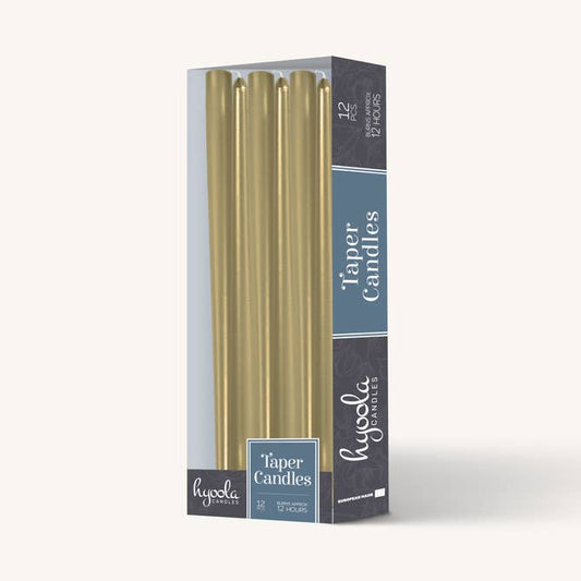 Metallic Cream Gold Taper Candles - 14 Inch - 12 Pack