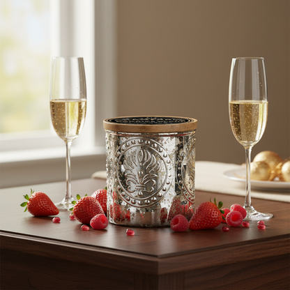 Champagne & Berries Scented Candle | Silver Mercury Glass