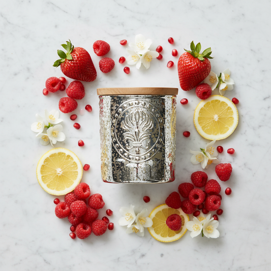 Champagne & Berries Scented Candle | Silver Mercury Glass