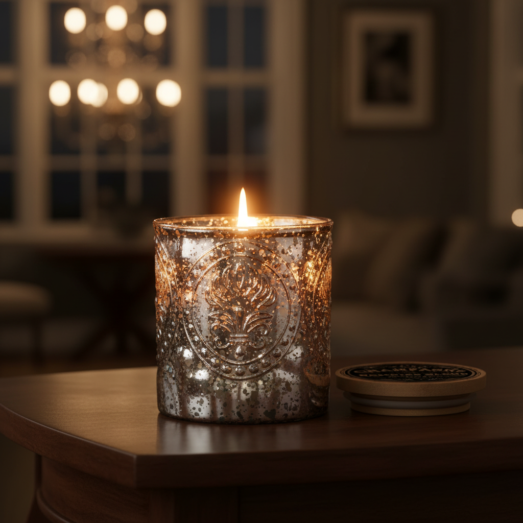 Champagne & Berries Scented Candle | Silver Mercury Glass