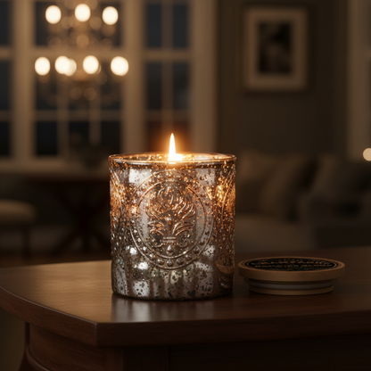 Champagne & Berries Scented Candle | Silver Mercury Glass