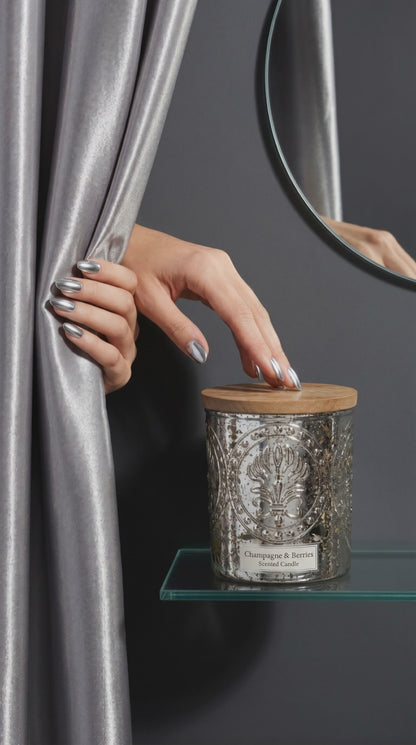 Champagne & Berries Scented Candle | Silver Mercury Glass
